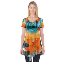 Spring Flowers Short Sleeve Tunic  by LW41021