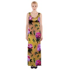 Delicate Peonies Thigh Split Maxi Dress by SychEva