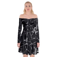 Black And White Splatter Abstract Print Off Shoulder Skater Dress by dflcprintsclothing