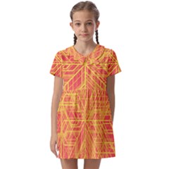 Orange/yellow Line Pattern Kids  Asymmetric Collar Dress by LyleHatchDesign