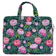 Delicate Watercolor Peony Macbook Pro Double Pocket Laptop Bag by SychEva