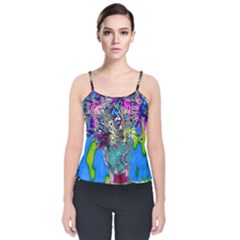 Exotic Flowers In Vase Velvet Spaghetti Strap Top by LW323