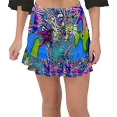 Exotic Flowers In Vase Fishtail Mini Chiffon Skirt by LW323