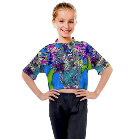 Exotic Flowers In Vase Kids Mock Neck Tee by LW323