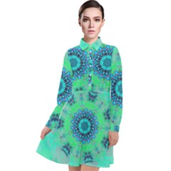 Blue Green  Twist Long Sleeve Chiffon Shirt Dress by LW323