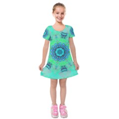 Blue Green  Twist Kids  Short Sleeve Velvet Dress by LW323