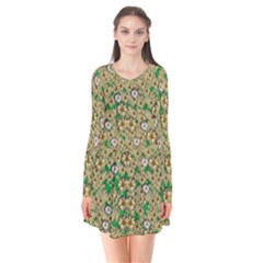 Florals In The Green Season In Perfect  Ornate Calm Harmony Long Sleeve V-neck Flare Dress by pepitasart