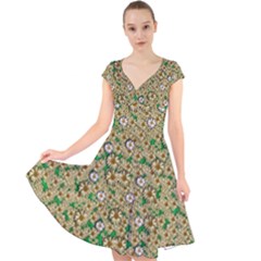 Florals In The Green Season In Perfect  Ornate Calm Harmony Cap Sleeve Front Wrap Midi Dress by pepitasart