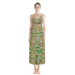 Florals In The Green Season In Perfect  Ornate Calm Harmony Button Up Chiffon Maxi Dress by pepitasart