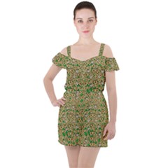 Florals In The Green Season In Perfect  Ornate Calm Harmony Ruffle Cut Out Chiffon Playsuit by pepitasart