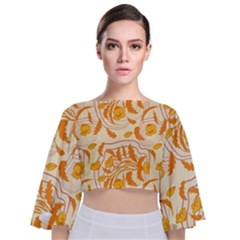 Folk Floral Pattern  Abstract Flowers Surface Design  Seamless Pattern Tie Back Butterfly Sleeve Chiffon Top by Eskimos