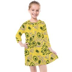 Folk Floral Pattern  Abstract Flowers Surface Design  Seamless Pattern Kids  Quarter Sleeve Shirt Dress by Eskimos