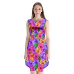 Watercolor Flowers  Multi-colored Bright Flowers Sleeveless Chiffon Dress   by SychEva