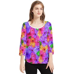 Watercolor Flowers  Multi-colored Bright Flowers Chiffon Quarter Sleeve Blouse by SychEva