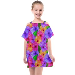 Watercolor Flowers  Multi-colored Bright Flowers Kids  One Piece Chiffon Dress by SychEva