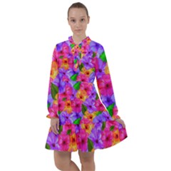 Watercolor Flowers  Multi-colored Bright Flowers All Frills Chiffon Dress by SychEva