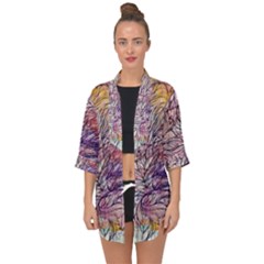 Mixed Media Leaves Open Front Chiffon Kimono by kaleidomarblingart