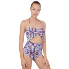 Intricate Lilac Scallop Top Cut Out Swimsuit by kaleidomarblingart