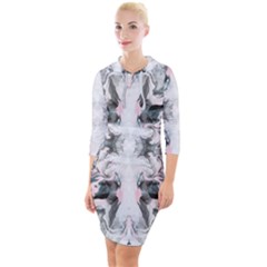 Grey On Pink Marbling Quarter Sleeve Hood Bodycon Dress by kaleidomarblingart