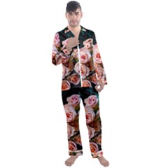 Sweet Roses Men s Long Sleeve Satin Pajamas Set by LW323