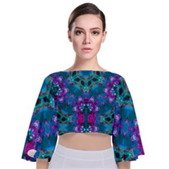 Peacock2 Tie Back Butterfly Sleeve Chiffon Top by LW323