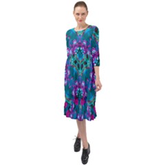 Peacock2 Ruffle End Midi Chiffon Dress by LW323