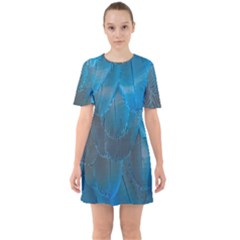 Feathery Blue Sixties Short Sleeve Mini Dress by LW323