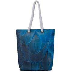 Feathery Blue Full Print Rope Handle Tote (small) by LW323