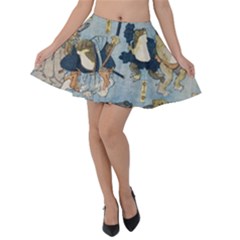 Famous Heroes Of The Kabuki Stage Played By Frogs  Velvet Skater Skirt by Sobalvarro