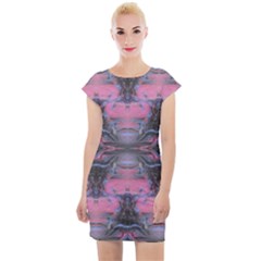 Grey Pink Module  Cap Sleeve Bodycon Dress by kaleidomarblingart