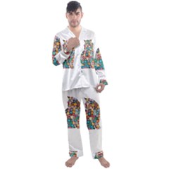 Flower Cat Men s Long Sleeve Satin Pajamas Set by LW323