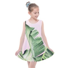 Palm Leaves On Pink Kids  Summer Dress by goljakoff