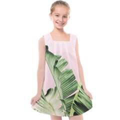 Palm Leaves On Pink Kids  Cross Back Dress by goljakoff