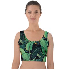 Night Banana Leaves Velvet Crop Top by goljakoff