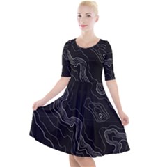 Black Topography Quarter Sleeve A-line Dress by goljakoff