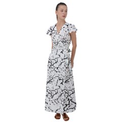 Black And White Grunge Abstract Print Flutter Sleeve Maxi Dress by dflcprintsclothing