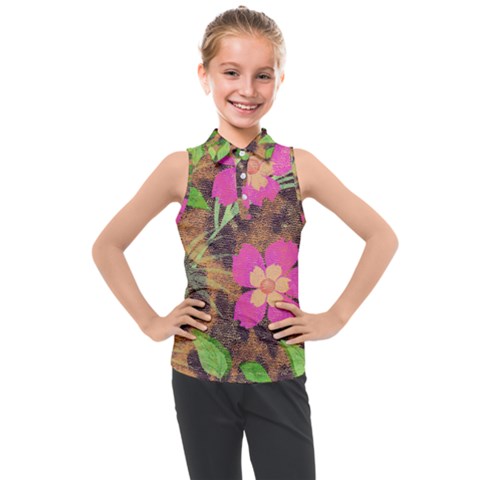 Jungle Floral Kids  Sleeveless Polo Tee by PollyParadise