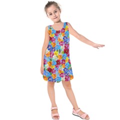 Pansies  Watercolor Flowers Kids  Sleeveless Dress by SychEva