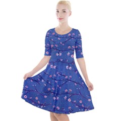 Branches With Peach Flowers Quarter Sleeve A-line Dress by SychEva