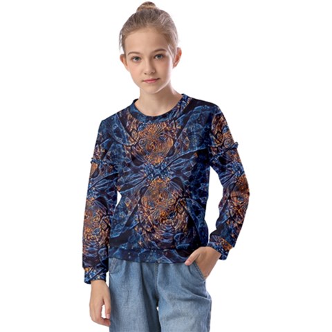 Fractal Galaxy Kids  Long Sleeve Tee With Frill  by MRNStudios