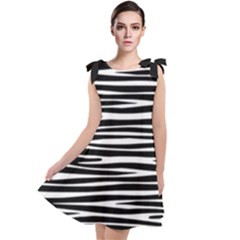 Zebra Stripes, Black And White Asymmetric Lines, Wildlife Pattern Tie Up Tunic Dress by Casemiro