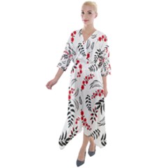 Folk Floral Pattern  Flowers Abstract Surface Design  Seamless Pattern Quarter Sleeve Wrap Front Maxi Dress by Eskimos