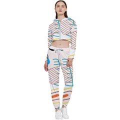 Pastel Abstract Pattern With Beige, Coffee Color Strap Cropped Zip Up Lounge Set by Casemiro