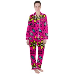 Flowers-flashy Satin Long Sleeve Pajamas Set by alllovelyideas