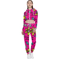 Flowers-flashy Cropped Zip Up Lounge Set by alllovelyideas