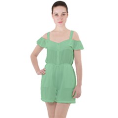 Green Ash Ruffle Cut Out Chiffon Playsuit by retrotoomoderndesigns