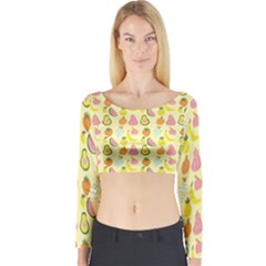 Tropical Fruits Pattern  Long Sleeve Crop Top by gloriasanchez