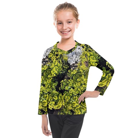 Acid Green Patterns Kids  Long Mesh Tee by kaleidomarblingart