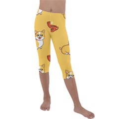 Corgi And Coffee Kids  Lightweight Velour Capri Leggings  by Bigfootshirtshop