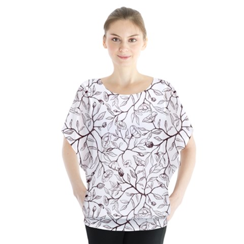 Pencil Flowers Seamless Pattern Batwing Chiffon Blouse by SychEva